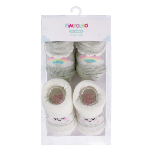 KIT MEIA C/2 PARES RN FEM PIMPOLHO BRANCO NUVEM/CINZA ARCO-I