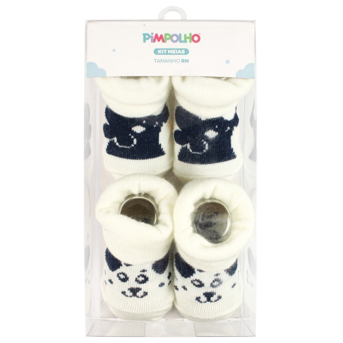 KIT MEIA C/2 PARES RN UNISSEX PIMPOLHO BRANCO DALMATA/BRANCO