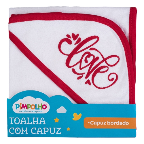 TOALHA INFANTIL TAM 75X72 FEM PIMPOLHO BRANCO/VERMELHO