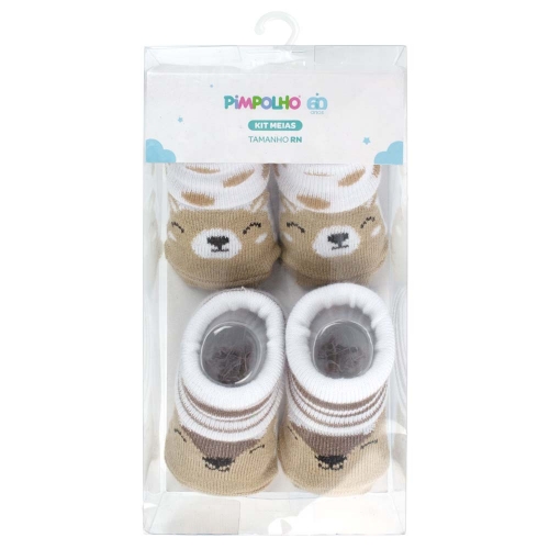 KIT MEIA C/2 PARES RN FEM PIMPOLHO BRANCO URSO/BEGE RAPOSA