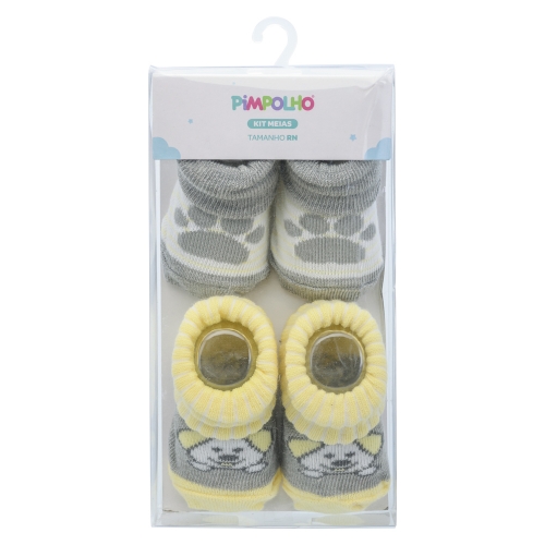 KIT MEIA C/2 PARES RN UNISSEX PIMPOLHO AMARELA CACHORRO/CINZ