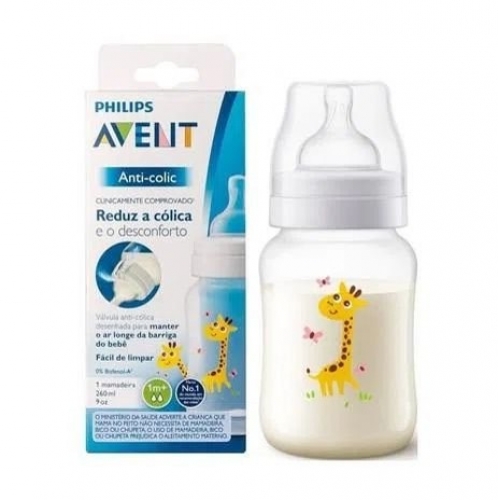 MAMADEIRA ANTI-COLICA AVENT CLASSICA DEC. GIRAFA 260ML 1M+