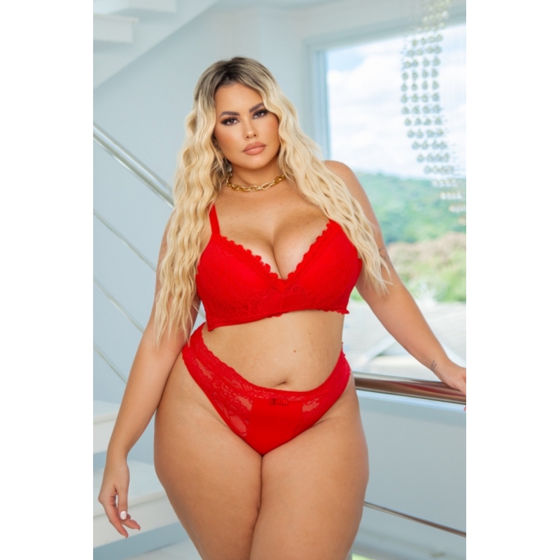 Conjunto Plus Size com bojo e base de espuma em renda - Fetelle 0561