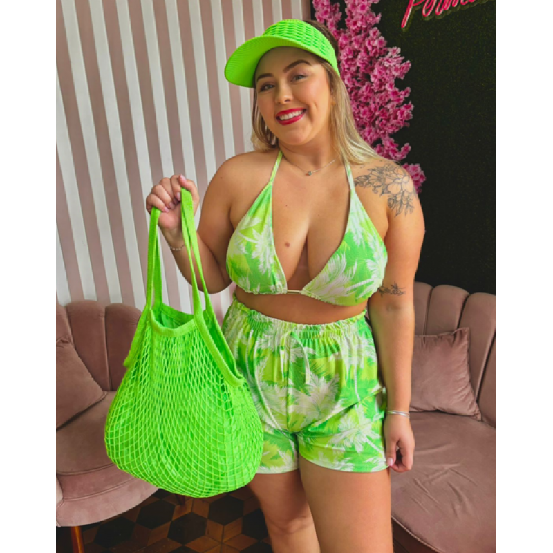 Conjunto Plus Size três peças estampado verde - Cod 7928