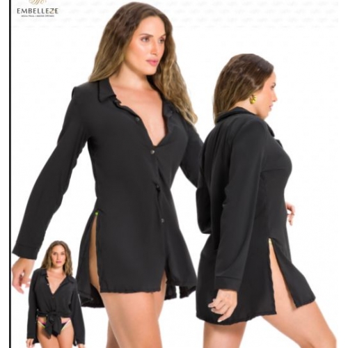 Saída de praia camisa chemise manga 3/4 Embelleze