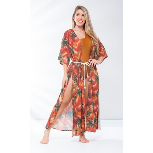 SAIDA DE PRAIA KIMONO ESTAMPADO LONGO CORPO & BRONZE REF.771