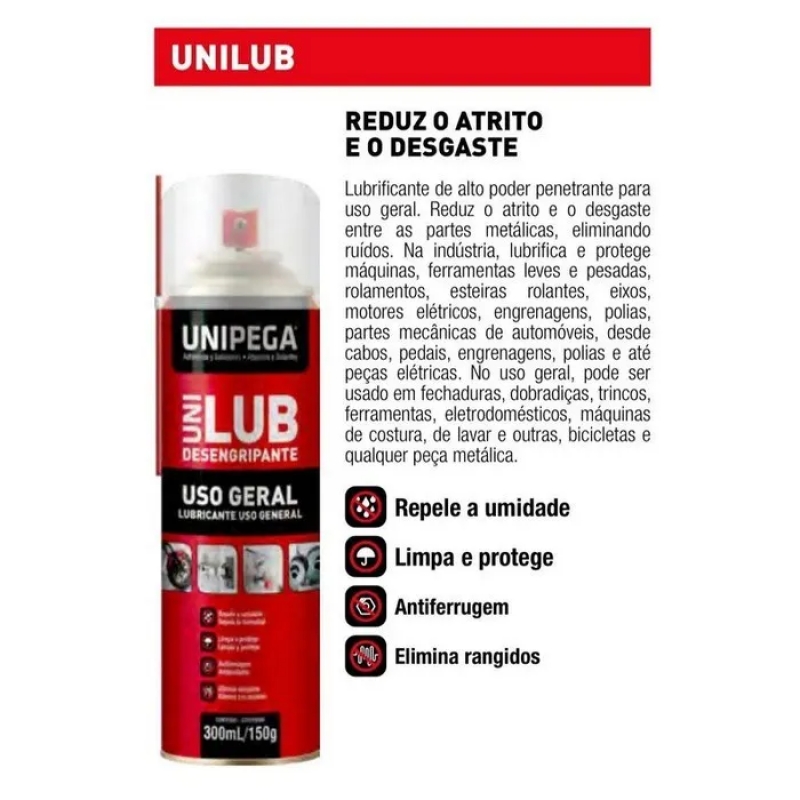 OLEO DESENGRIPANTE/LUBRIFICANTE SPRAY 300ML UNILUB UNIPEGA