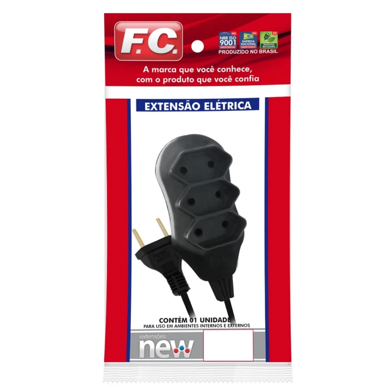 EXTENSÃO NEW PP 3X0.75 3MT PRETO - F.C. FIOS E CABOS