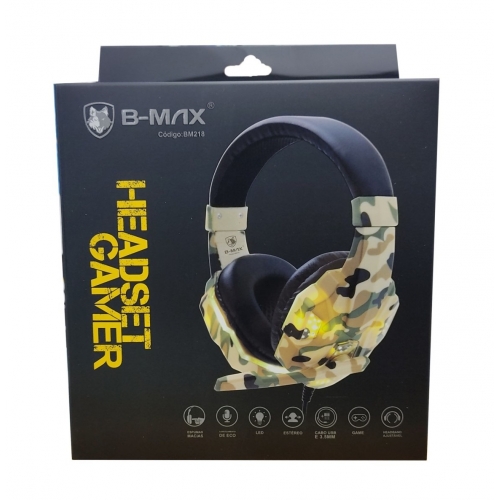 Fone Headset Gamer Led P/ Celular Pc Ps4 B-MAX BM218 Camuflado Verde