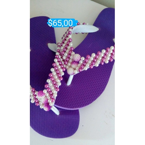 CHINELO TRAMA DE PEROLAS XADRES LILASC/ BRANCO .ROXO