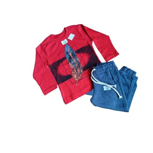 CONJUNTO INFANTIL MASCULINO CALÇA MOLETOM CAMISETA ALGODÃO