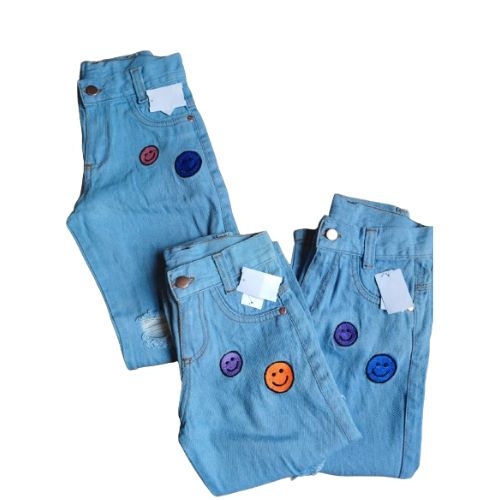 CALÇA INFANTIL FEMININA   WIDE LEG EMOGI CARINHA FELIZ