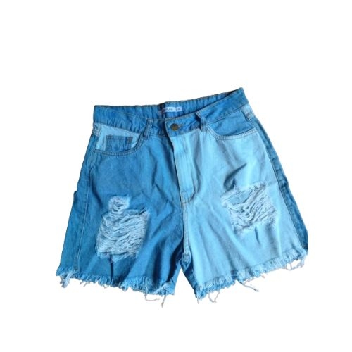 SHORTS FEMININO DESTROIDE BARRA DESFIADA COS ALTO