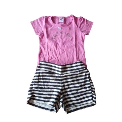 CONJUNTO INFANTIL FEMININO  VERÃO ROSA SORTS LISTRA AZUL