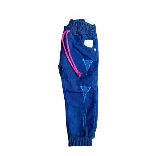 CALÇA INFANTIL  FEMININA JOGGER    LAVAGEM ESCURA CORDÃO ROSA