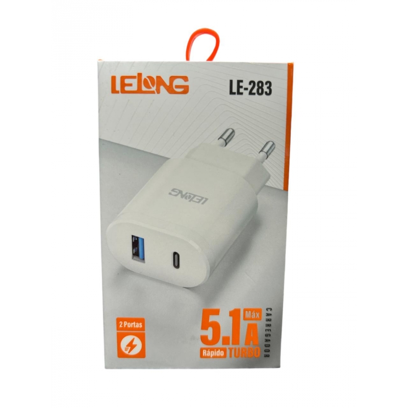 CARREGADOR TURBO PARA CELULAR 2 PORTAS USB E USB C