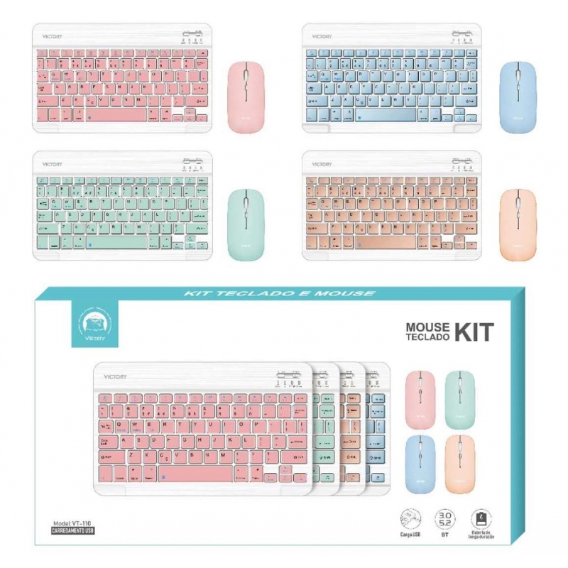 KIT TECLADO E MOUSE BLUETOOTH VT-110