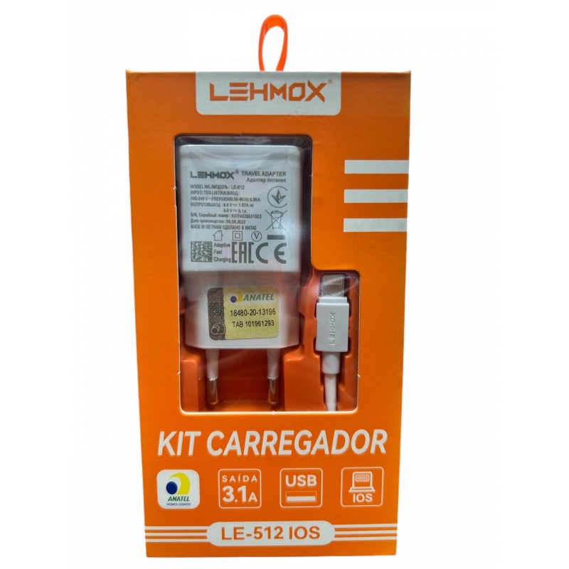 KIT CARREGADOR LEHMOX PARA IPHONE  LE-512