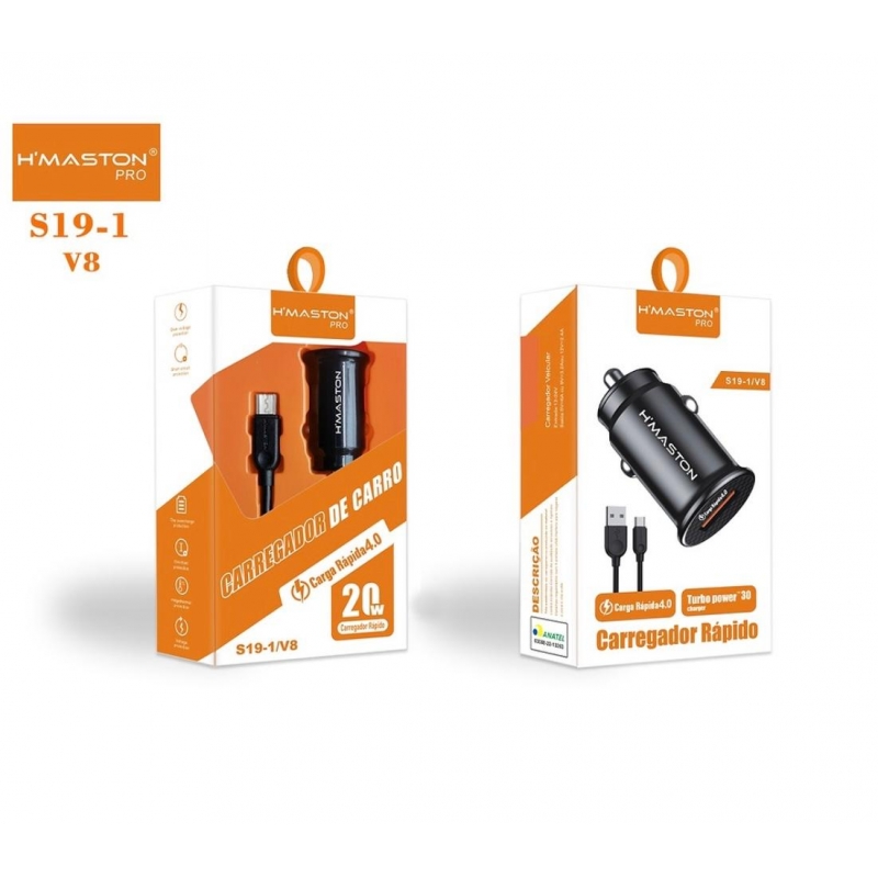 CARREGADOR  DE CELULAR  VEICULAR  COM CABO  MICRO SD HMASTON  S19-1