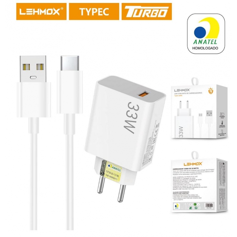 KIT DE CARREGADOR LEHMOX 33W  PARA  IOS LE-405