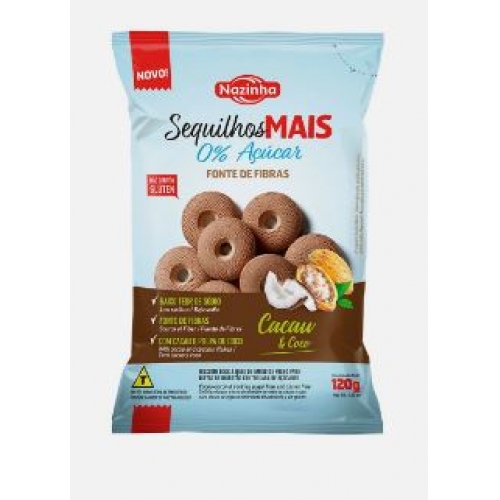 SEQUILHOS DE CACAU E COCO S/ AÇUCAR 120G NAZINHA