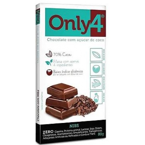 CHOCOLATE ONLY4 70% CACAU 80G NIBS