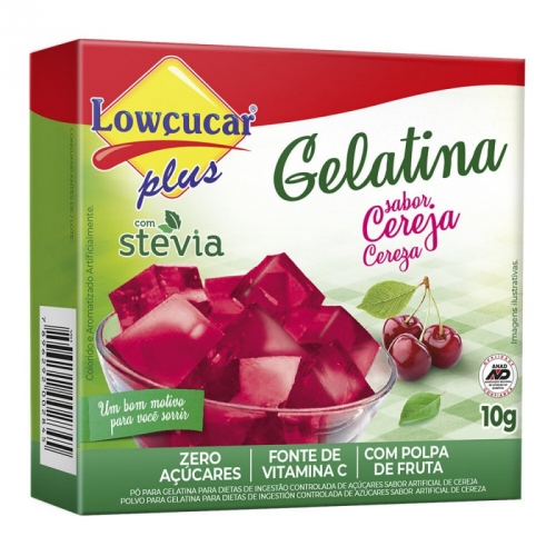 GELATINA LOWCUCAR PLUS COM STEVIA CEREJA 10G