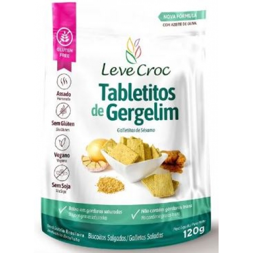 BISCOITO TABLETITOS SALGADOS GERGELIM 120G LEVE CROC