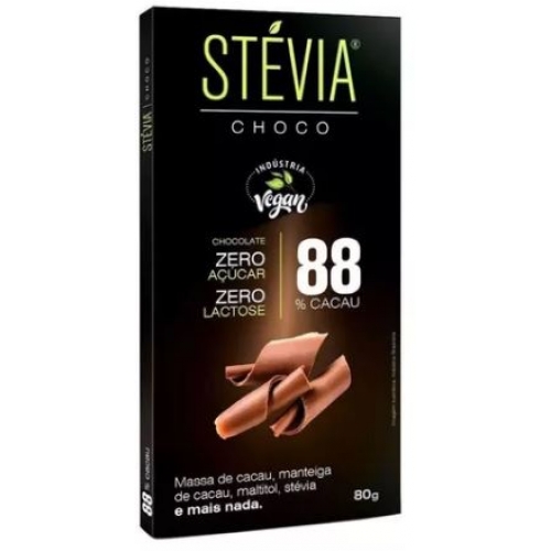 CHOCOLATE STEVIA 88% CACAU 80G