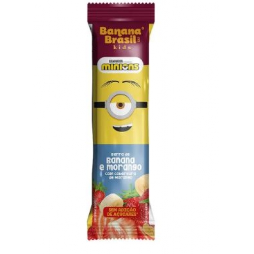 BARRA DE FRUTA MINIONS BANANA E MORANGO COM COBERTURA MORANGO DISPLAY 20UN DE 22G- BANANA BRASIL- 0275