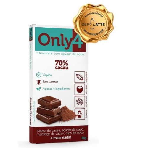 CHOCOLATE ONLY4 70% CACAU C/OLEO DE COCO 80G