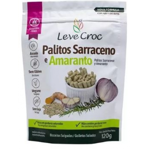 BISCOITO PALITOS SALGADOS SARRACENO COM AMARANTO 120G LEVE CROC