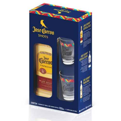 KIT JOSÉ CUERVO GOLD 750ML + 2 COPO DE SHOT