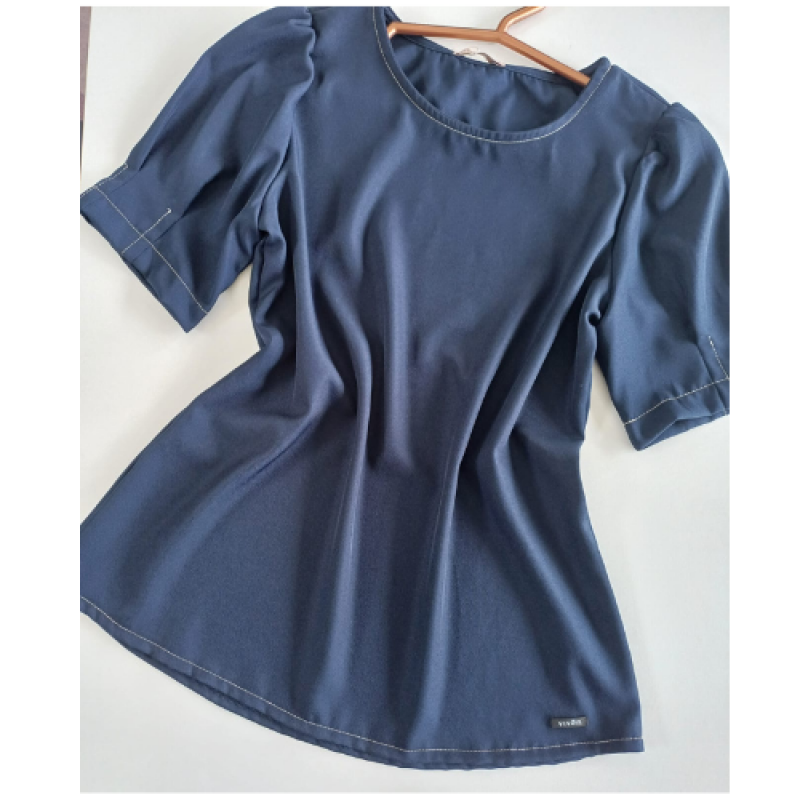 BLUSA AZUL MARINHO MANGA CURTA TAM P