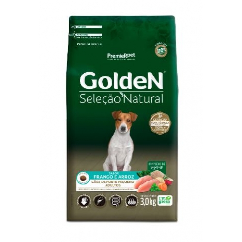 RAÇÃO GOLDEN SELEÇÃO NATURAL FRANGO E ARROZ CÃES ADULTOS PEQUENOS PORTE 3KG