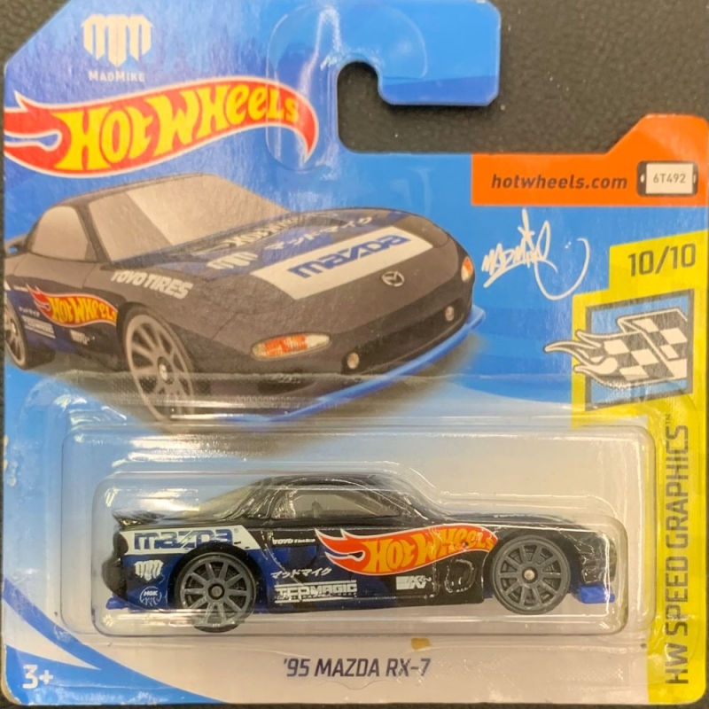 HOT WHEELS - ´95 MAZDA RX-7 PRETO DE 2018 10/10 COM BLISTER PEQUENO