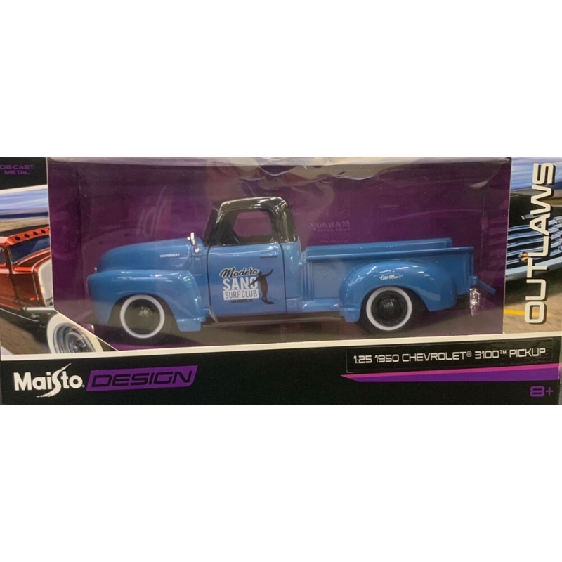 MINIATURA 1:25 MAISTO OUTLAWS 1950 CHEVROLET 3100 PICKUP AZUL