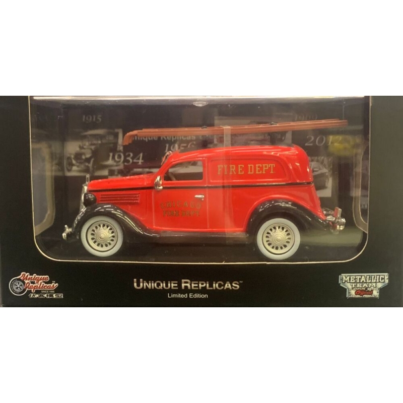 MINIATURA1:36DIE CAST UNIQUE REPLICAS1935 SEDAN DELIVERY VAN FIRE DEPT. VERMELHO