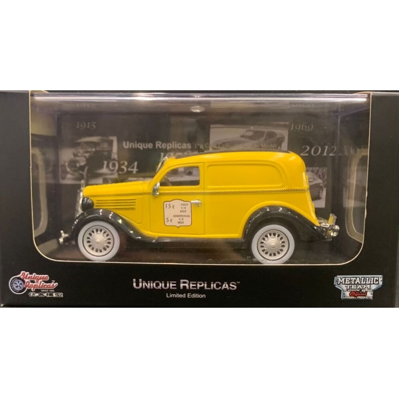 MINIATURA 1:36 DIE CAST UNIQUE REPLICAS 1935 SEDAN DELIVERY VAN TAXI AMARELO