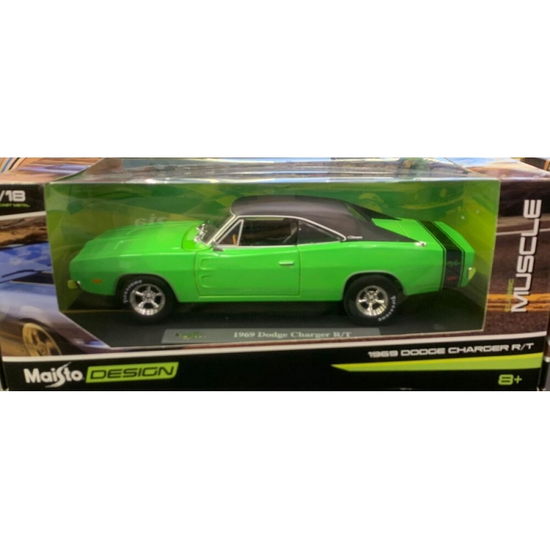 MINIATURA MAISTO 1:18 1969 DODGE CHARGER R/T VERDE CLASSIC MUSCLE