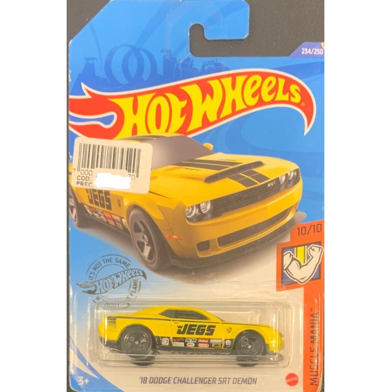 HOT WHEELS - 18 DODGE CHALLENGER SRT DEMON AMERELO DE 2018 10/.10 BLISTER NORMAL