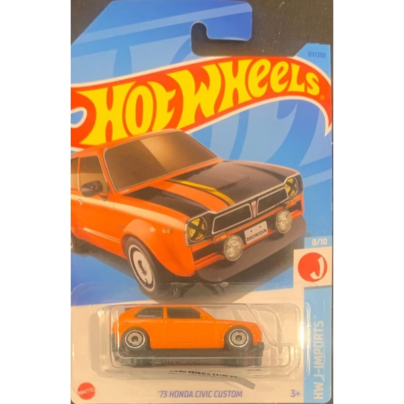 HOT WHEELS - ´73 HONDA CIVIC CUSTOM LARANJA DE 2021 8/10 COM BLISTER NORMAL