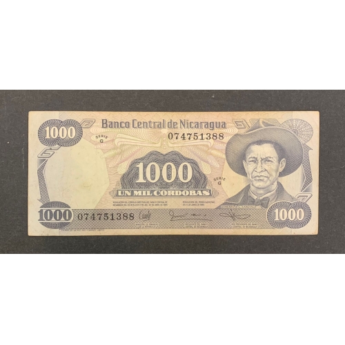 NICARAGUA - CEDULA DE 1000 CORDOBAS DO BANCO CENTRAL DA NICARAGUA DE 1985