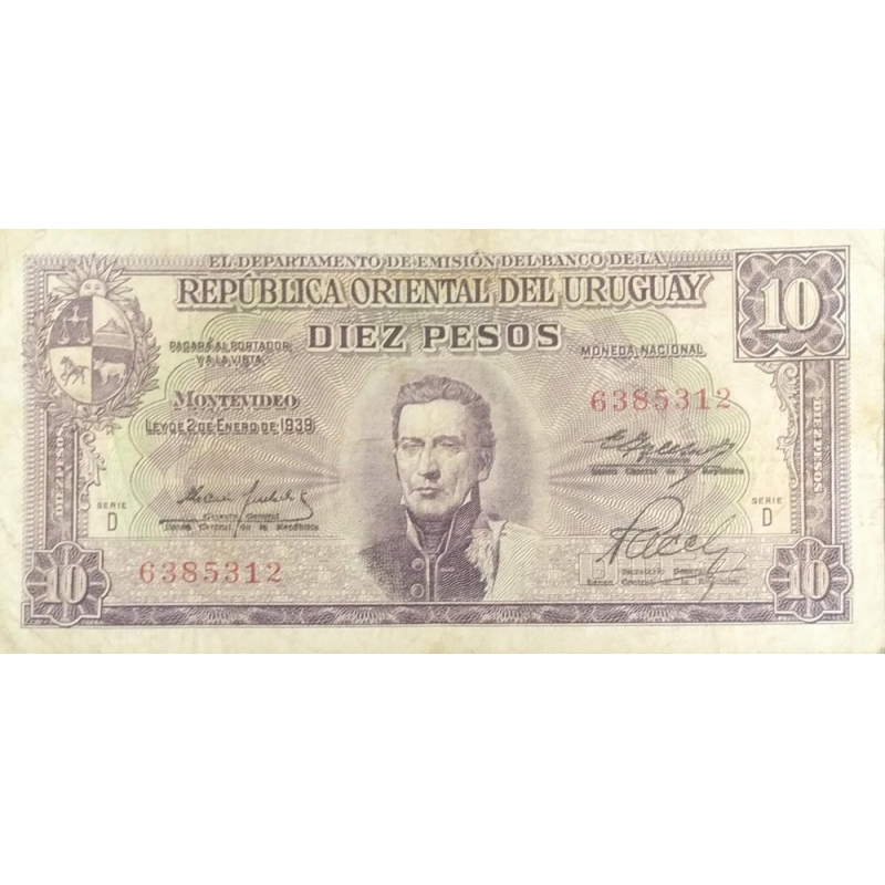 URUGUAI - CEDULA DE 10 PESOS DA REPUBLICA ORIENTAL DO URUGUAI - MBC