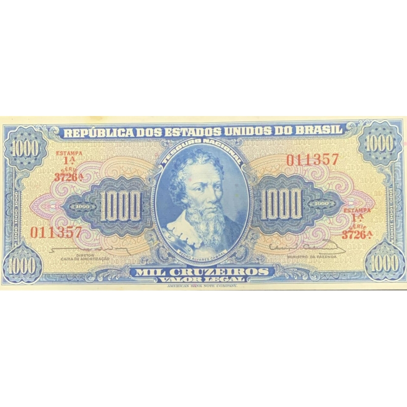 BRASIL-CEDULA DE 1000 CRUZEIROS C056 1ºESTAMPA 1963 -MBC/SOBERBA
