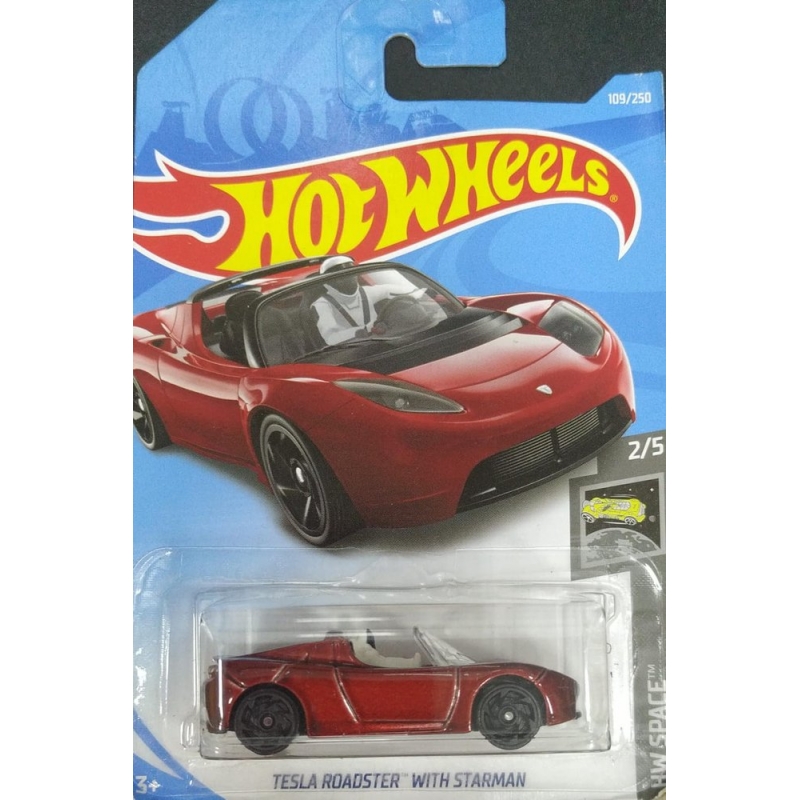 HOT WHEELS -TESLA ROADSTER WITH STARMAN 2/5 201 VERMELHO EMBALAGEM NORMAL