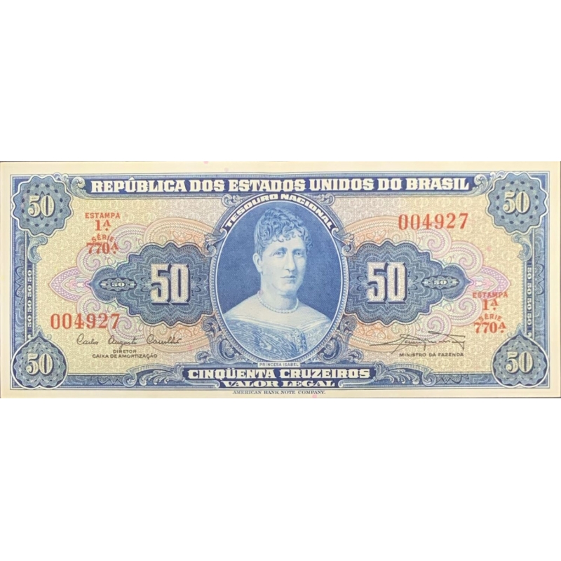 BRASIL-CEDULA DE 50 CRUZEIROS 1º ESTAMPA 1961 C028 SOB/FE