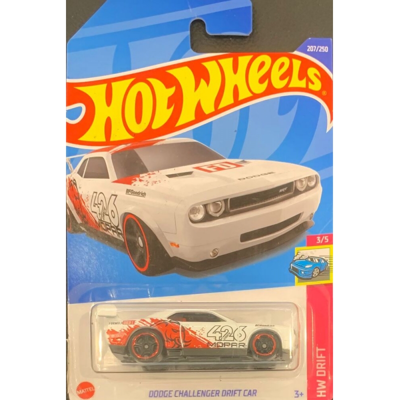 HOT WHEELS - DODGE CHALLENGER DRIFT CAR BRANCO DE 2021 3/5 COM BLISTER NORMAL