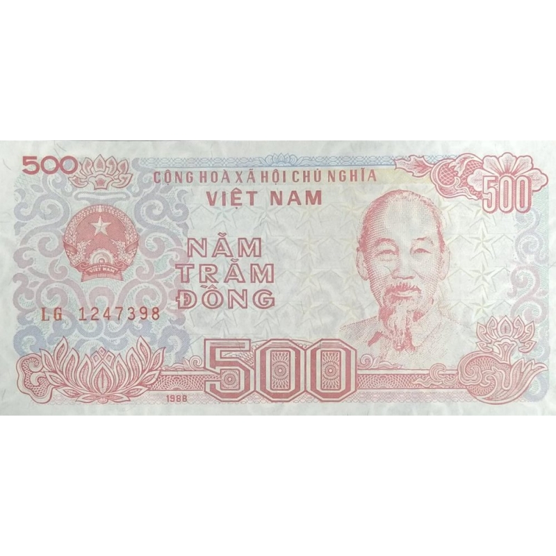 VIETNA - CEDULA DE 500 DONGS 1988- FLOR DE ESTAMPA