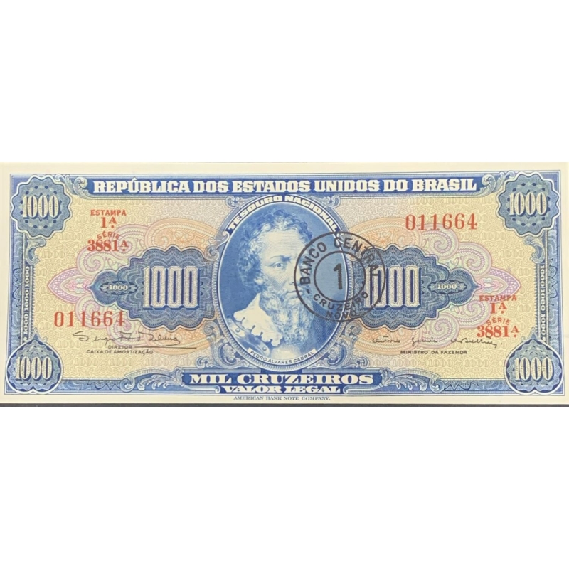 BRASIL CEDULA DE 1000 CRUZEIROS NOVO C120 DE 1966- FLOR DE ESTAMPA